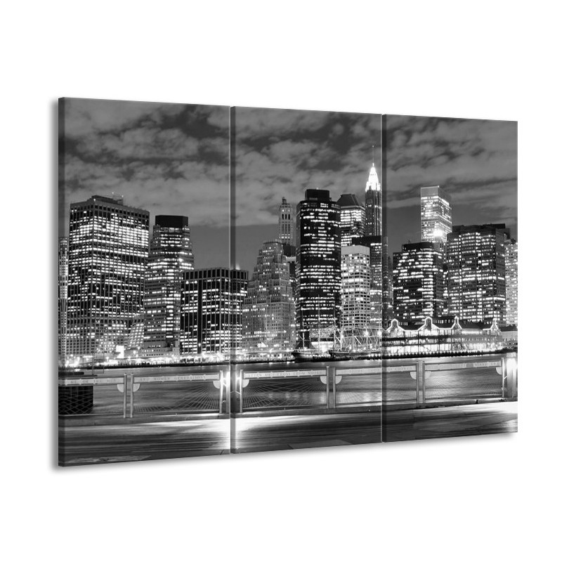 Glas schilderij New York | Zwart, Wit 90x60cm 3Luik