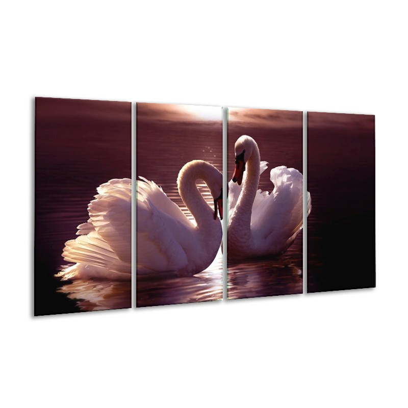 Canvas schilderij Vogels | Wit, Bruin, Zwart | 160x80cm 4Luik