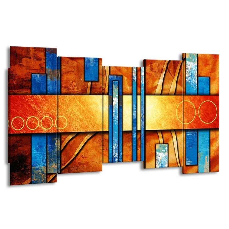 Canvas schilderij Abstract | Blauw, Geel, Oranje | 150x80cm 5Luik