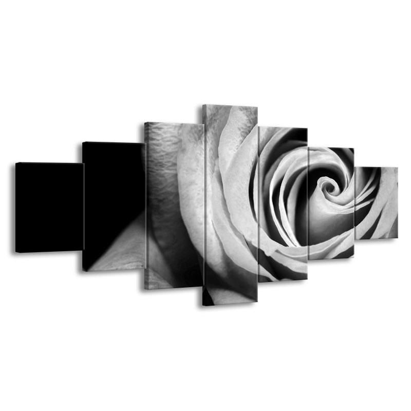 Canvas Schilderij Roos, Bloem | Zwart, Wit, Grijs | 210x100cm 7Luik
