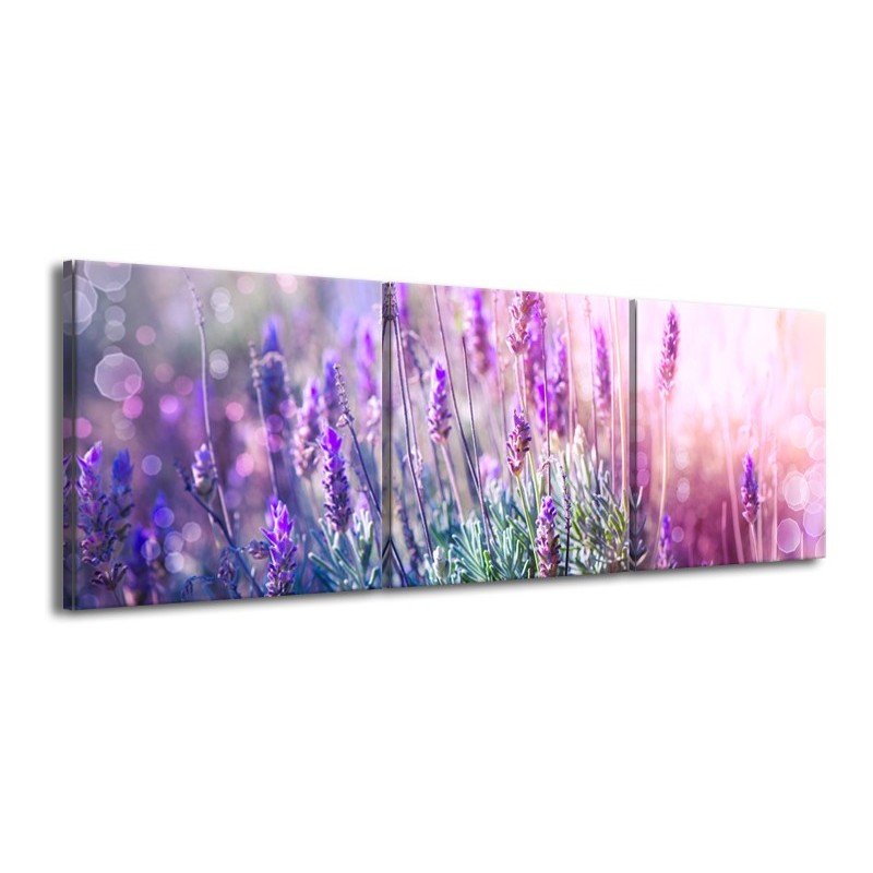 bijzonder uitdrukken Kan worden berekend Canvas Schilderij Lavendel, Landelijk | Paars, Crème, Roze | 150x50cm 3Luik