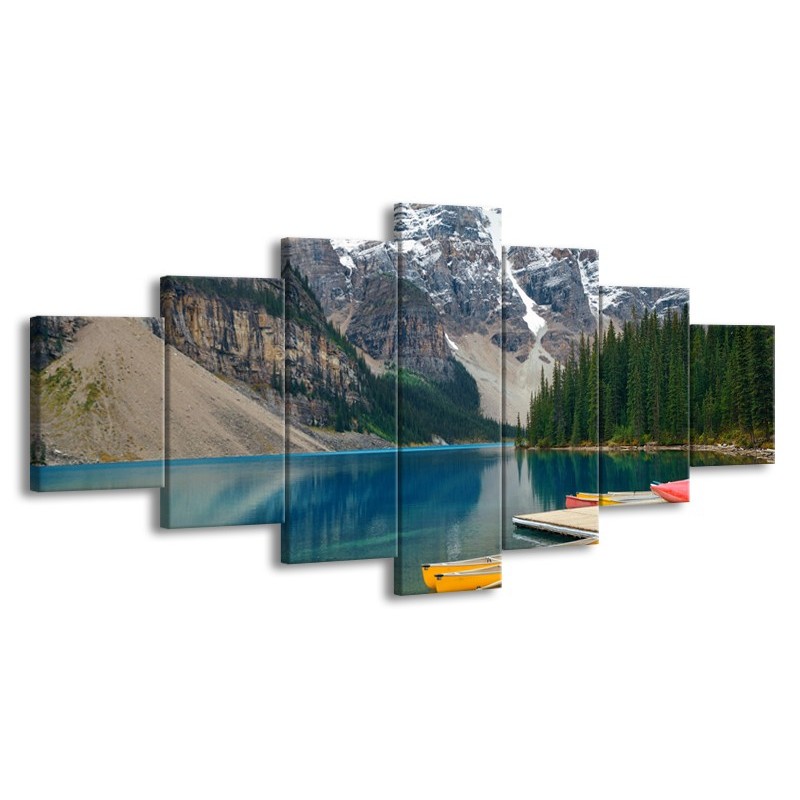 Glasschilderij Boot, Natuur | Grijs, Blauw, Groen | 210x100cm 7Luik