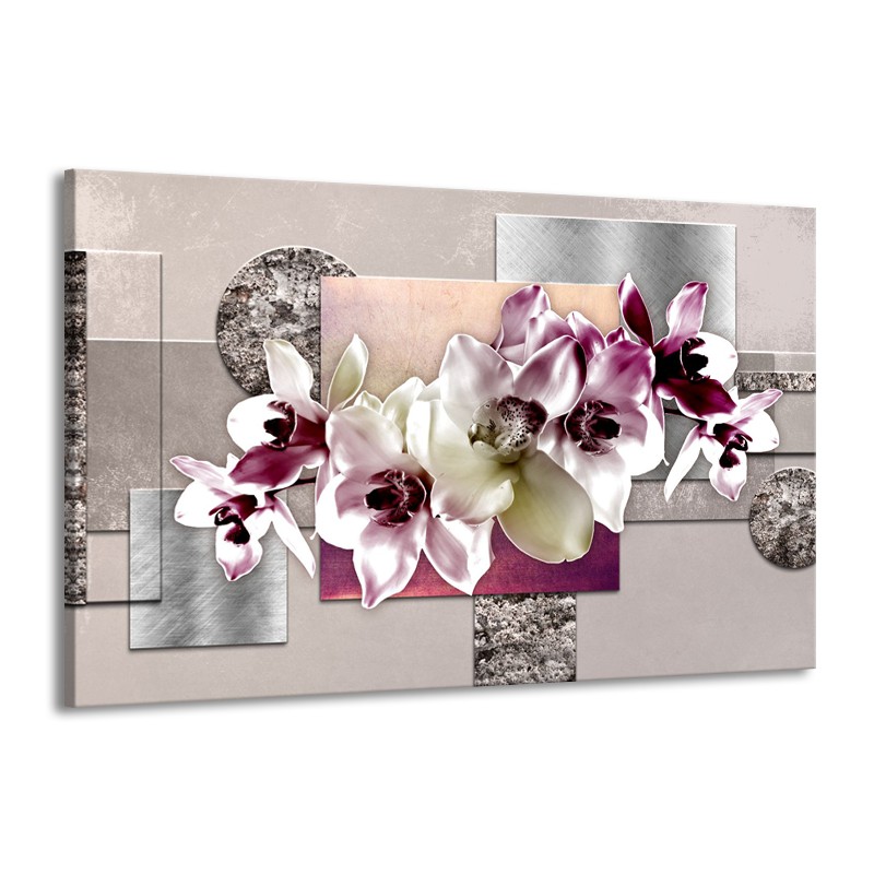 prioriteit deze Lezen Canvas Schilderij Orchidee, Bloemen | Paars, Grijs | 140x90cm 1Luik