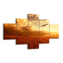 Canvas schilderij Vogels | Goud, Geel, Oranje | 125x70cm 5Luik