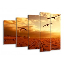 Glas schilderij Vogels | Goud, Geel, Oranje | 150x100cm 5Luik