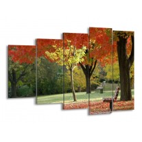 Canvas schilderij Park | Oranje, Geel, Groen | 150x100cm 5Luik