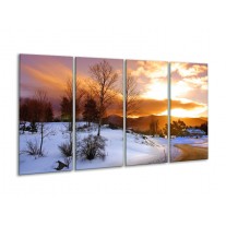 Glas schilderij Winter | Wit, Bruin, Oranje | 160x80cm 4Luik