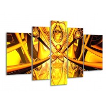 Glas schilderij Abstract | Geel, Goud, Bruin | 170x100cm 5Luik