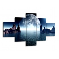 Canvas schilderij Maan | Blauw, Wit, Grijs | 125x70cm 5Luik