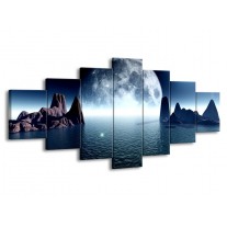 Glas schilderij Maan | Blauw, Wit, Grijs | 210x100cm 7Luik