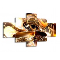 Glas schilderij Abstract | Goud, Geel, Bruin | 125x70cm 5Luik