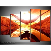 Klok schilderij Vogel | Rood, Geel, Oranje | 150x100cm 5Luik
