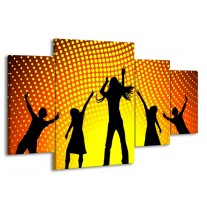 Canvas schilderij Dansen | Zwart, Geel, Oranje | 160x90cm 4Luik
