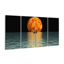 Glas schilderij Maan | Oranje, Blauw, Zwart | 160x80cm 4Luik
