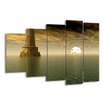 Canvas schilderij Zonsondergang | Grijs, Geel, Wit | 150x100cm 5Luik
