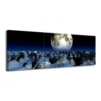 Canvas schilderij Maan | Blauw, Grijs, Wit | 120x40cm 3Luik