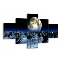 Canvas schilderij Maan | Blauw, Grijs, Wit | 125x70cm 5Luik
