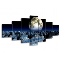Glas schilderij Maan | Blauw, Grijs, Wit | 210x100cm 7Luik