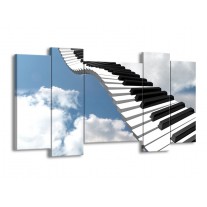 Canvas schilderij Muziek | Blauw, Wit, Zwart | 120x65 5Luik