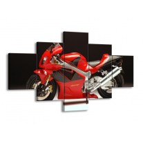 Canvas schilderij Motor | Rood, Zwart, Zilver | 125x70cm 5Luik