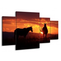 Canvas schilderij Paarden | Zwart, Geel, Oranje | 160x90cm 4Luik