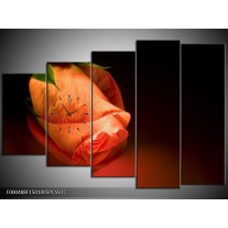 Klok schilderij Roos | Oranje, Zwart, Groen | 150x100cm 5Luik
