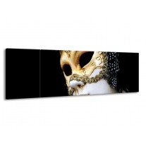 Glas schilderij Masker | Wit, Goud, Zwart | 170x50cm 3Luik