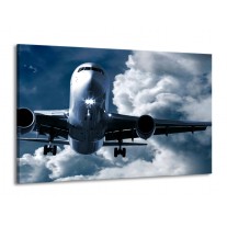 Canvas schilderij Vliegtuig | Blauw, Grijs, Wit | 140x90cm 1Luik