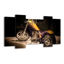 Canvas schilderij Motor | Geel, Paars, Zwart | 120x65 5Luik