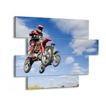 Canvas schilderij Motor | Blauw, Rood, Wit | 115x85cm 4Luik