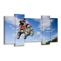 Canvas schilderij Motor | Blauw, Rood, Wit | 120x65 5Luik