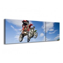 Canvas schilderij Motor | Blauw, Rood, Wit | 150x50cm 3Luik