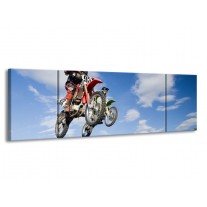 Canvas schilderij Motor | Blauw, Rood, Wit | 170x50cm 3Luik