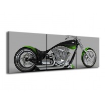 Canvas schilderij Motor | Groen, Grijs, Zwart | 150x50cm 3Luik