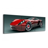Canvas schilderij Auto | Rood, Zwart, Wit | 150x50cm 3Luik