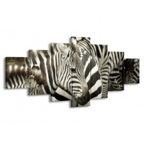 Canvas schilderij Zebra | Zwart, Wit, Grijs | 210x100cm 7Luik