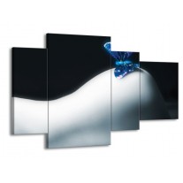 Glas schilderij Vlinder | Blauw, Wit, Zwart | 120x75cm 4Luik
