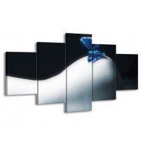 Canvas schilderij Vlinder | Blauw, Wit, Zwart | 150x80cm 5Luik