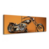 Canvas schilderij Motor | Oranje, Bruin, Zwart | 150x50cm 3Luik