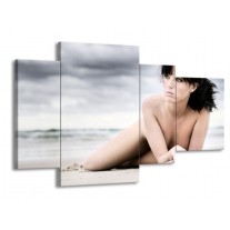Canvas schilderij Vrouw | Wit, Blauw, Grijs | 120x75cm 4Luik