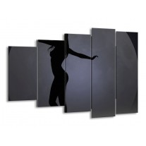 Canvas schilderij Vrouw | Zwart, Grijs, Wit | 150x100cm 5Luik