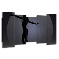 Canvas schilderij Vrouw | Zwart, Grijs, Wit | 150x80cm 5Luik