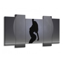 Canvas schilderij Vrouw | Zwart, Grijs, Wit | 120x65 5Luik