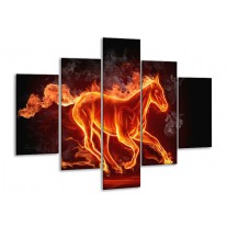 Glas schilderij Paarden | Rood, Oranje, Zwart | 100x70cm 5Luik