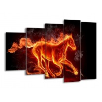 Glas schilderij Paarden | Rood, Oranje, Zwart | 150x100cm 5Luik