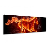 Glas schilderij Paarden | Rood, Oranje, Zwart | 150x50cm 3Luik
