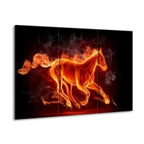 Canvas schilderij Paarden | Rood, Oranje, Zwart | 90x60cm 3Luik