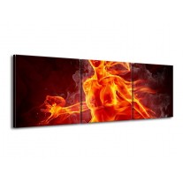 Glas schilderij Vrouw | Rood, Oranje, Zwart | 150x50cm 3Luik