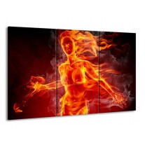 Glas schilderij Vrouw | Rood, Oranje, Zwart | 165x100cm 3Luik