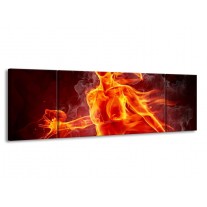 Glas schilderij Vrouw | Rood, Oranje, Zwart | 170x50cm 3Luik